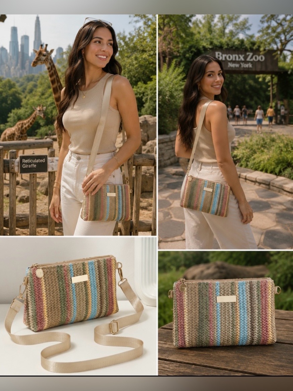 Woven Multicolor Crossbody Bag - Beige Strap-Brand new, no tag.